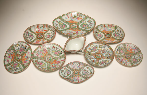 Appraisal: Nine Chinese Export Rose Medallion porcelain serving pieces platters bowls