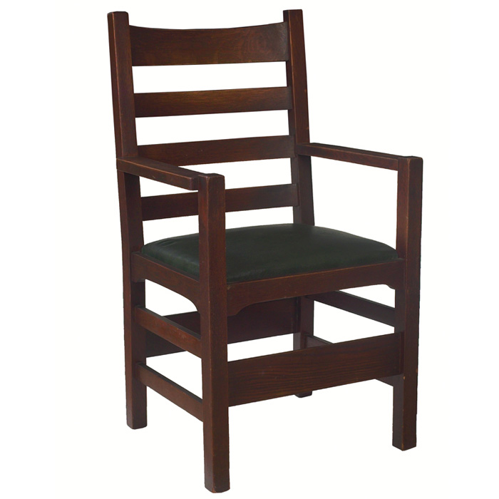 Appraisal: Early Gustav Stickley armchair A four horizontal slats to back