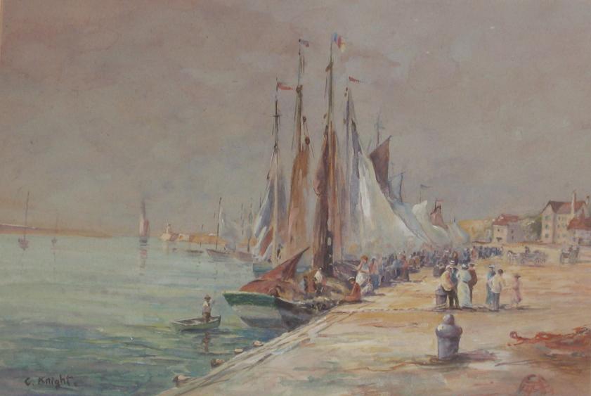 Appraisal: C KNIGHT A continental harbour scene signed watercolour and body