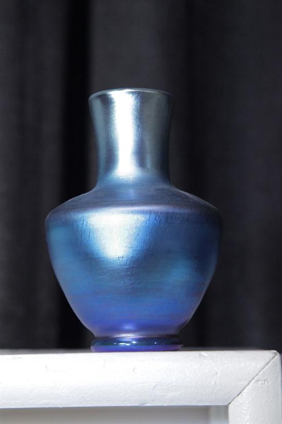 Appraisal: L C TIFFANY FAVRILE VASE Shouldered bud vase with blue