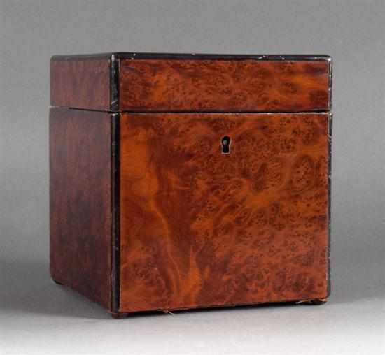 Appraisal: George IV burl walnut tea caddy circa in H in