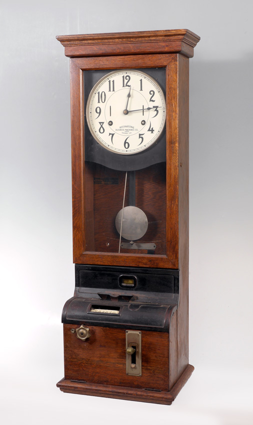 Appraisal: VINTAGE IBM OAK PUNCH TIME CLOCK Oak case with cast