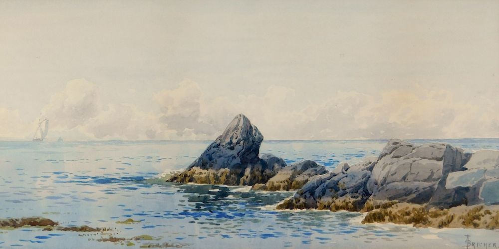 Appraisal: Alfred T Bricher Coastal Seascape WC Painting Alfred Thompson Bricher