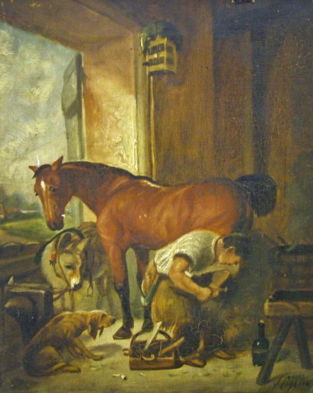 Appraisal: By J Coghlan th century - blacksmith in his workshop