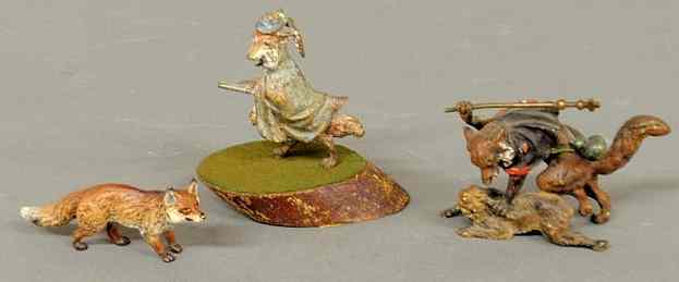 Appraisal: Three th c Austrian cold painted bronzes a fox and