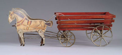 Appraisal: GIBBS HORSE DRAWN HAY WAGON USA Pull toy forward and