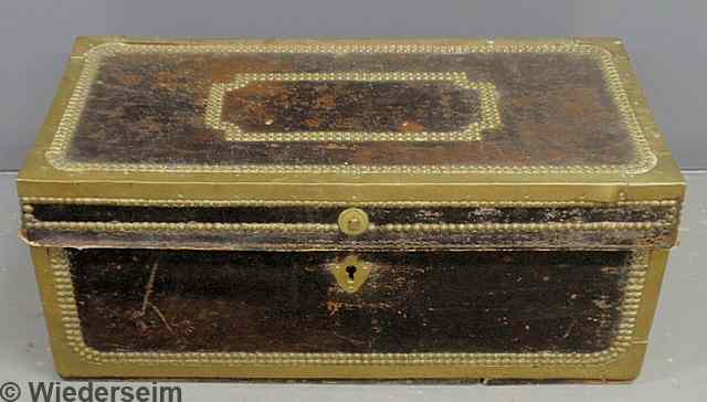 Appraisal: Black camphor wood storage box with brass stud decoration th