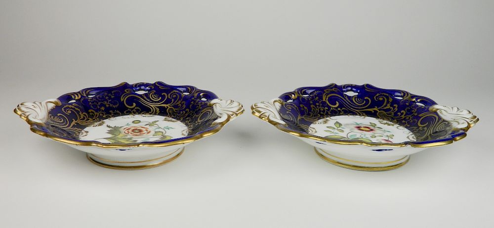 Appraisal: Pair of Rockingham Bleu de Roi low compotes Pair of