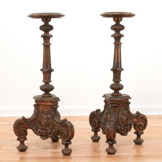 Appraisal: Pair Italian Baroque style carved torchieres Pair Italian Baroque style