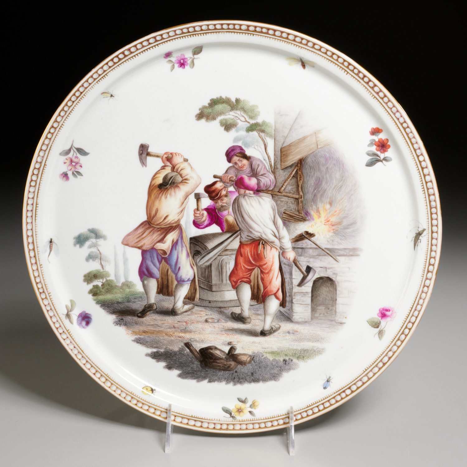 Appraisal: GERMAN HAND-PAINTED GENRE SCENE PLAQUE th c porcelain plaque or