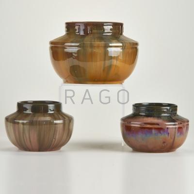 Appraisal: FULPER Three shouldered jars two with Art Deco designs Flemington