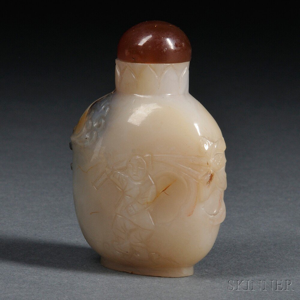 Appraisal: Hardstone Snuff Bottle China th th century baluster-shape red stopper