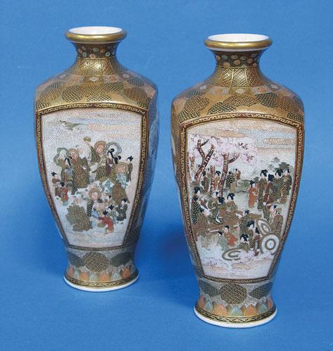 Appraisal: A PAIR OF JAPANESE SATSUMA VASES with square section bodies