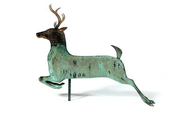 Appraisal: WEATHERVANE American late th century copper Full-bodied leaping stag with