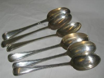 Appraisal: THREE PAIRS OF GEORGE III TABLE SPOONS in Old English