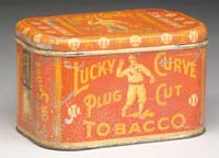 Appraisal: LUCKY CURVE TOBACCO TIN Desirable plug cut tobacco tin decorated