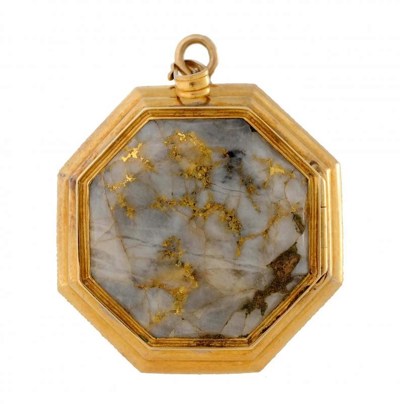 Appraisal: Solid Gold With Gold Quartz Locket Circa Lid inlaid with