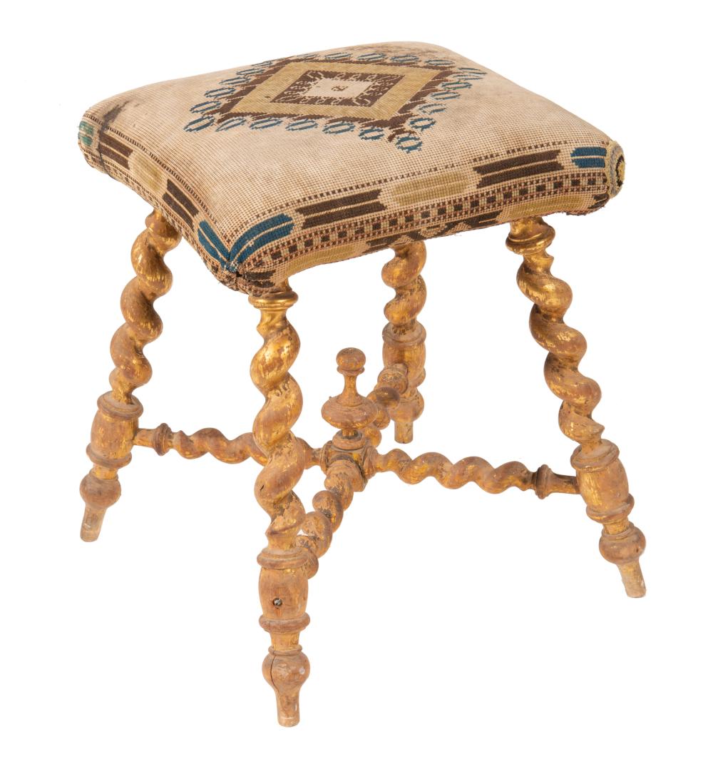 Appraisal: Continental Giltwood Footstool spiral turned legs and stretcher toupie feet