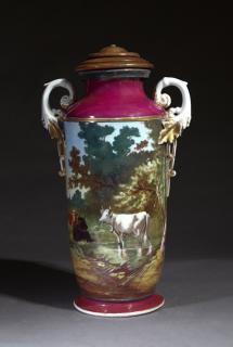 Appraisal: Large Continental Porcelain Vase th c with a hand-painted scene