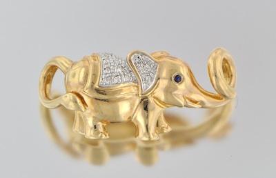 Appraisal: A Ladies' Elephant Gold and Diamond Slider Pendant k yellow