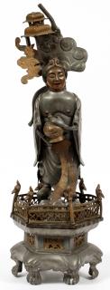 Appraisal: CHINESE PEWTER SCULPTURE CHINESE PEWTER SCULPTURE H FEMALE HOLDING AN