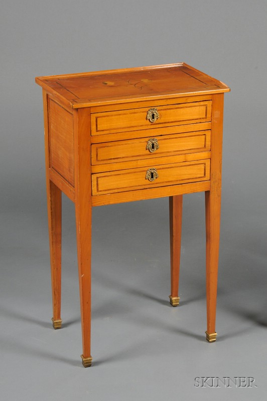 Appraisal: Louis XVI Provincial Marquetry-inlaid Three-drawer Work Table c rectangular top