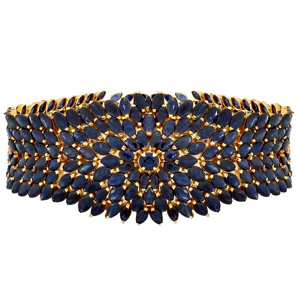 Appraisal: Sapphire and K Gold Bracelet Vintage Marquise and Oval Cut