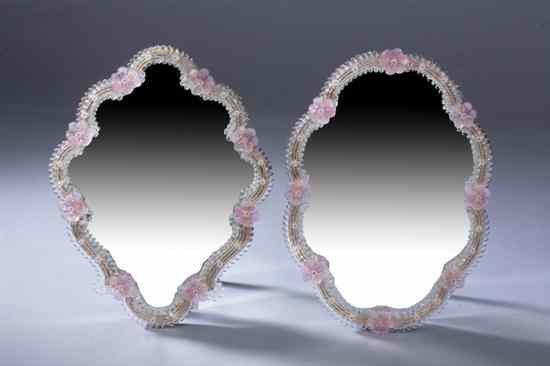 Appraisal: NEAR PAIR VENETIAN STYLE GLASS WALL MIRRORS Serpentine plate having