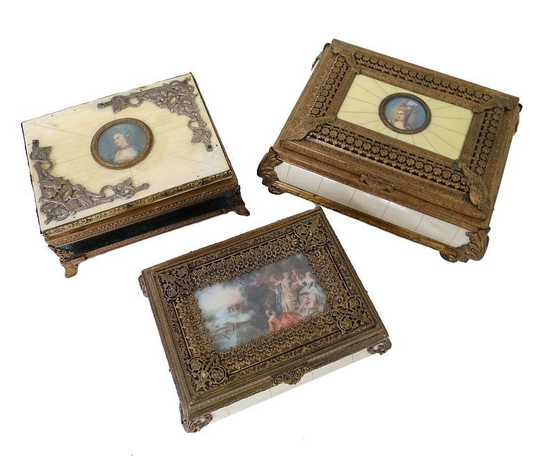 Appraisal: Three European Gilt Bronze Jewelry Boxes Three European Gilt Bronze