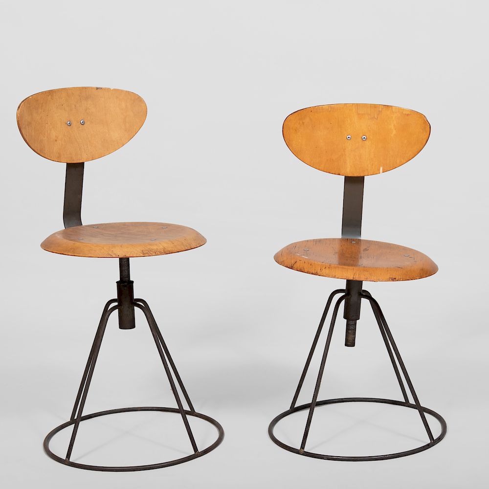 Appraisal: Pair of Steel and Bentwood Low Chairs x in diam