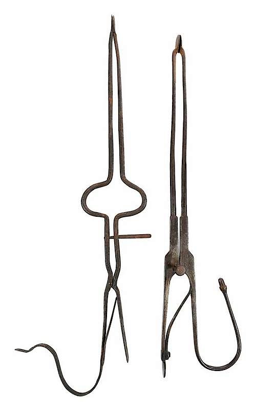 Appraisal: Two Pairs Early Wrought Iron Spring Pipe Tongs American or