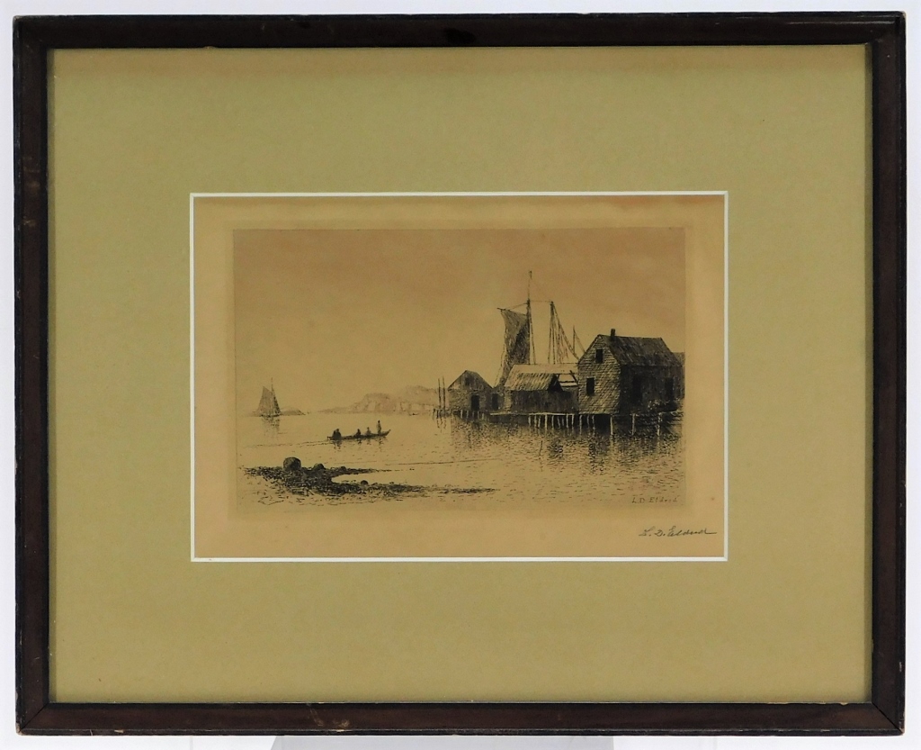 Appraisal: LEMUEL D ELDRED NEW ENGLAND HARBOR SCENE ETCHING Massachusetts -