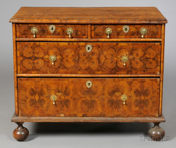 Appraisal: William Mary Oyster Veneered and Inlaid Walnut and Laburnum Chest