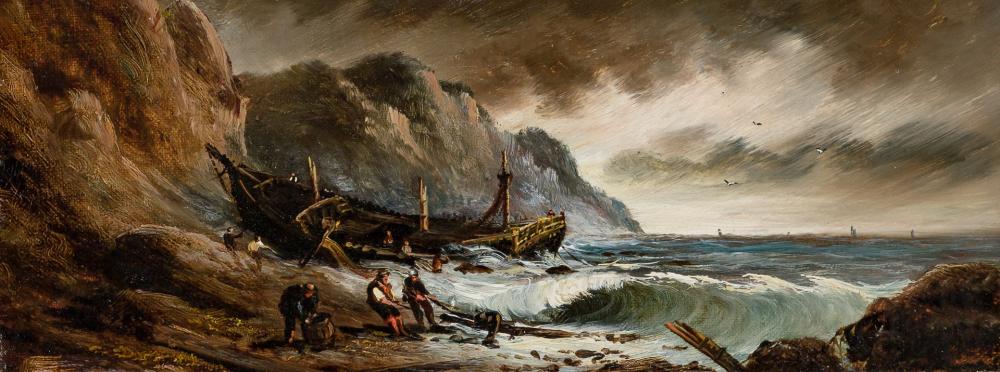 Appraisal: AMERICAN SCHOOL th century Shipwreck oil on canvas unsigned oil