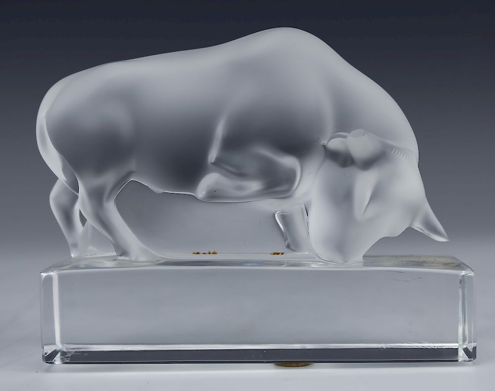 Appraisal: Lalique French Frosted Crystal Glass Bull Figurine Lalique French crystal