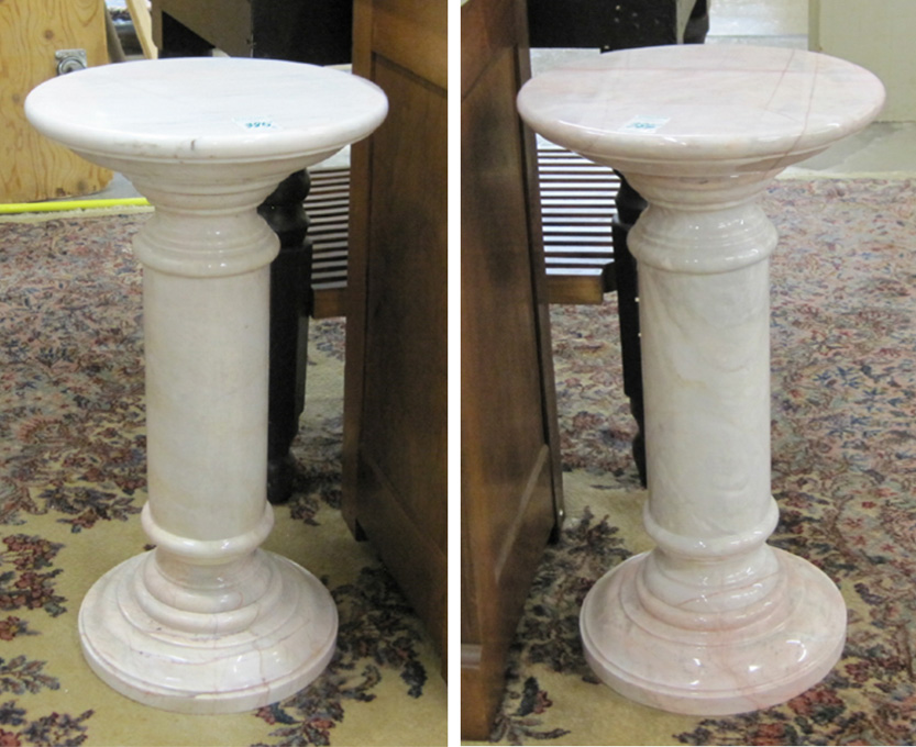 Appraisal: A PAIR OF ITALIAN PINK PERLINO MARBLE PEDESTALS Dimensions H