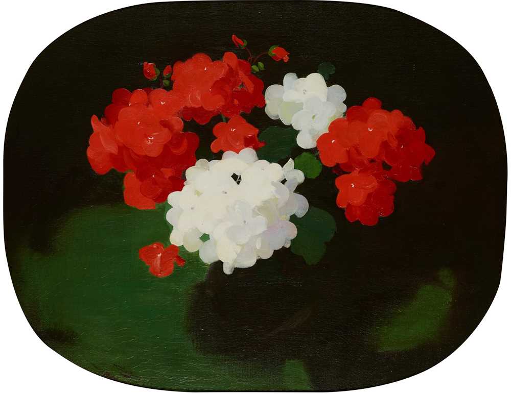 Appraisal: STUART PARK SCOTTISH - RED AND WHITE GERANIUMS Signed oil