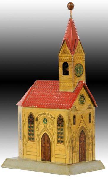 Appraisal: German Tin Semi-Mechanical Church Bank Description Hand-painted German writing on