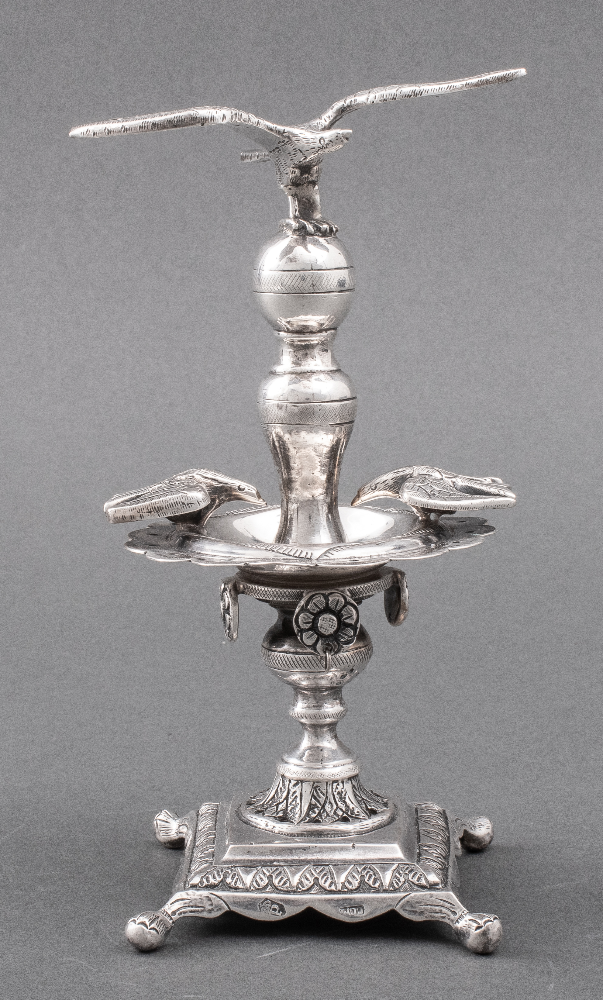 Appraisal: EUROPEAN SILVER BIRD FOUNTAIN TOOTHPICK HOLDER Victorian-era european silver toothpick