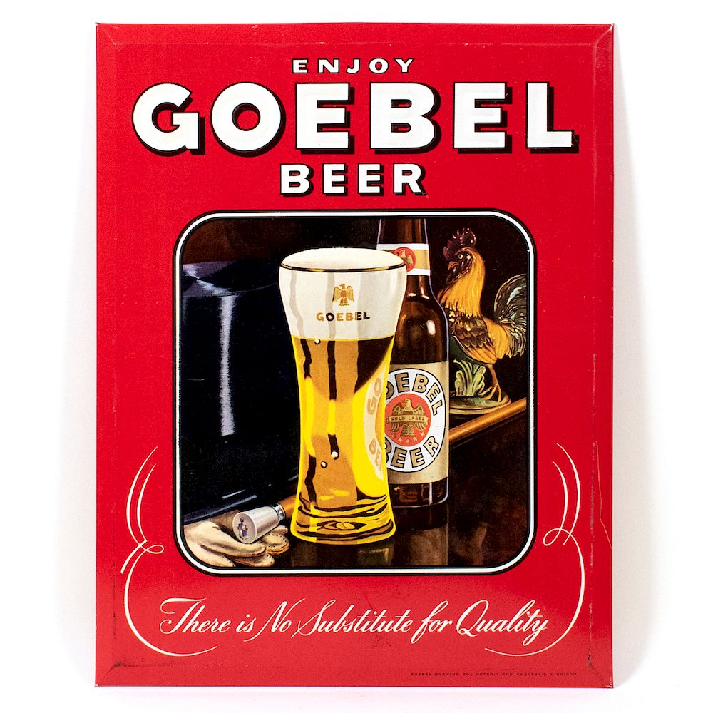 Appraisal: Goebel Beer Bottle Glass TOC Sign Reference n a Brewery