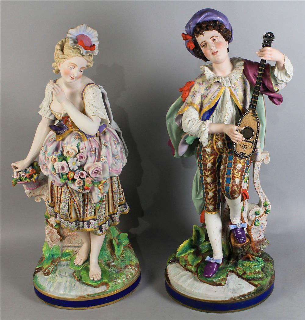 Appraisal: PAIR OF LARGE CONTINENTAL PAINTED BISCUIT FIGURES h w in