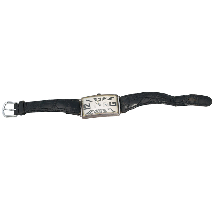 Appraisal: Art Deco wristwatch c black leather snakeskin band with sterling