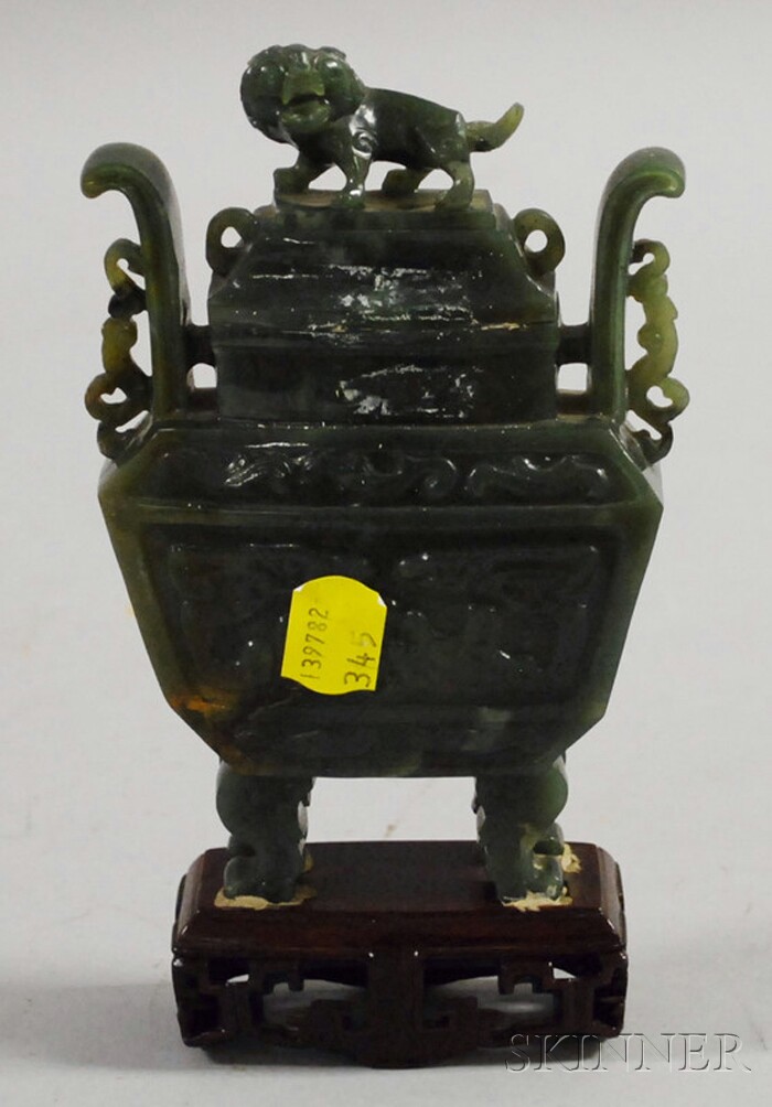 Appraisal: Jasper Covered Vase China the zun-shaped vase carved in relief