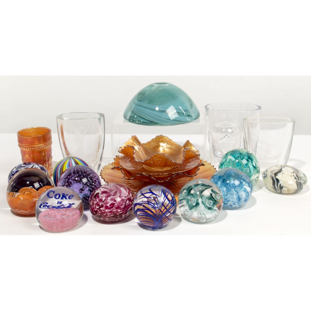 Appraisal: PAPERWEIGHT AND GLASS ASSORTMENT items including paperweights from Prestige Att