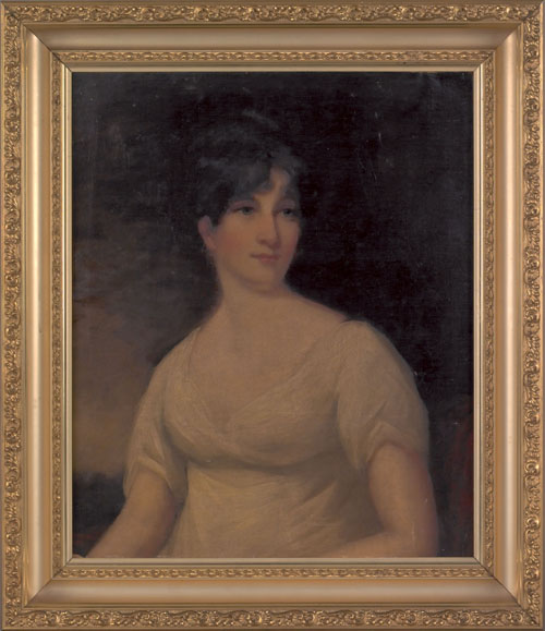 Appraisal: American oil on canvas portrait of a young woman ca