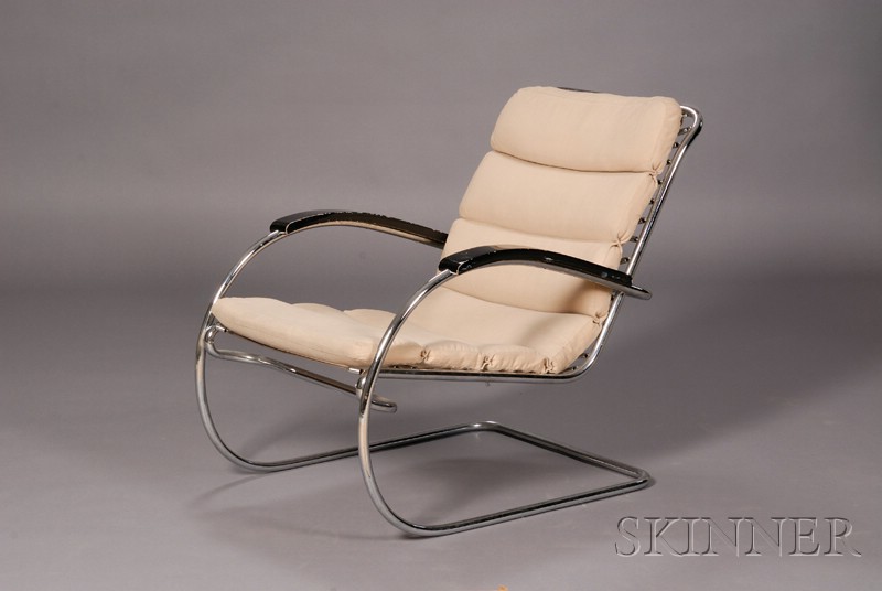 Appraisal: Modernist Lounge Chair Chrome plated steel upholstery and wood Mid