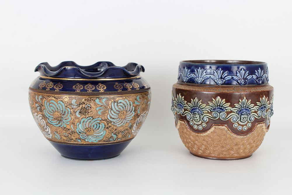 Appraisal: English Earthenware Pots Both marked on base Dimensions L-R x