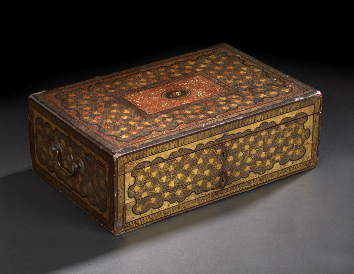 Appraisal: Fine Large Chinese Export Black-and-Gold Lacquer Work Box second quarter