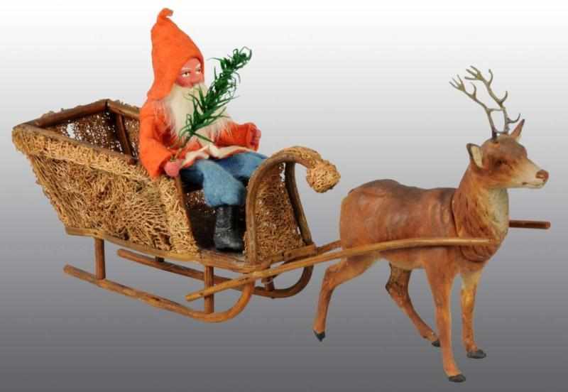 Appraisal: Christmas Santa Claus Sleigh Candy Container Description German Wooden and