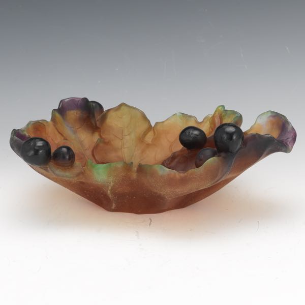 Appraisal: DAUM PATE DE VERRE FIG LEAF AND SALAMANDER DISH x